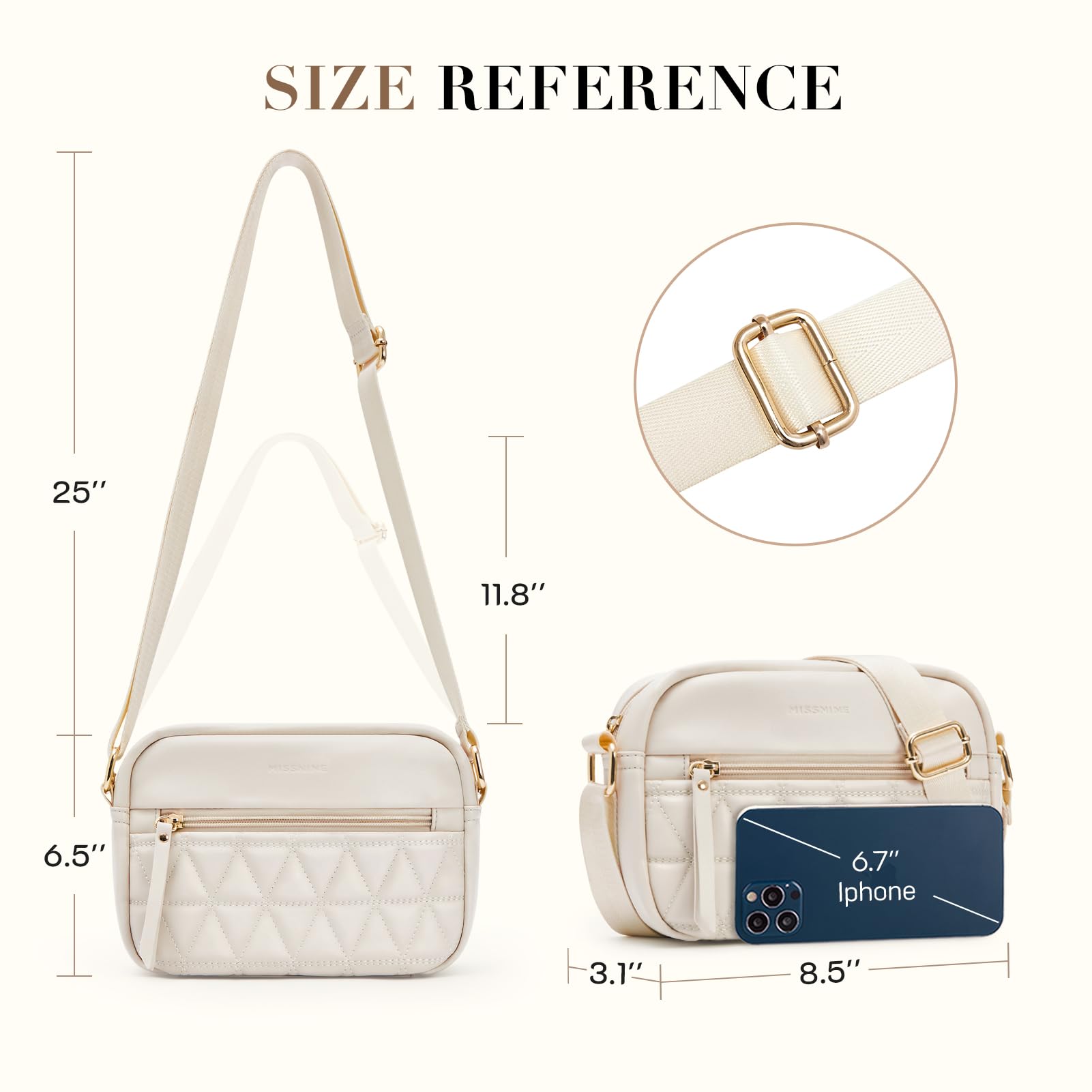 Missnine Small Crossbody Purse Women Quilted Crossbody Bags Soft Leather Shoulder Handbags with Adjustable Strap