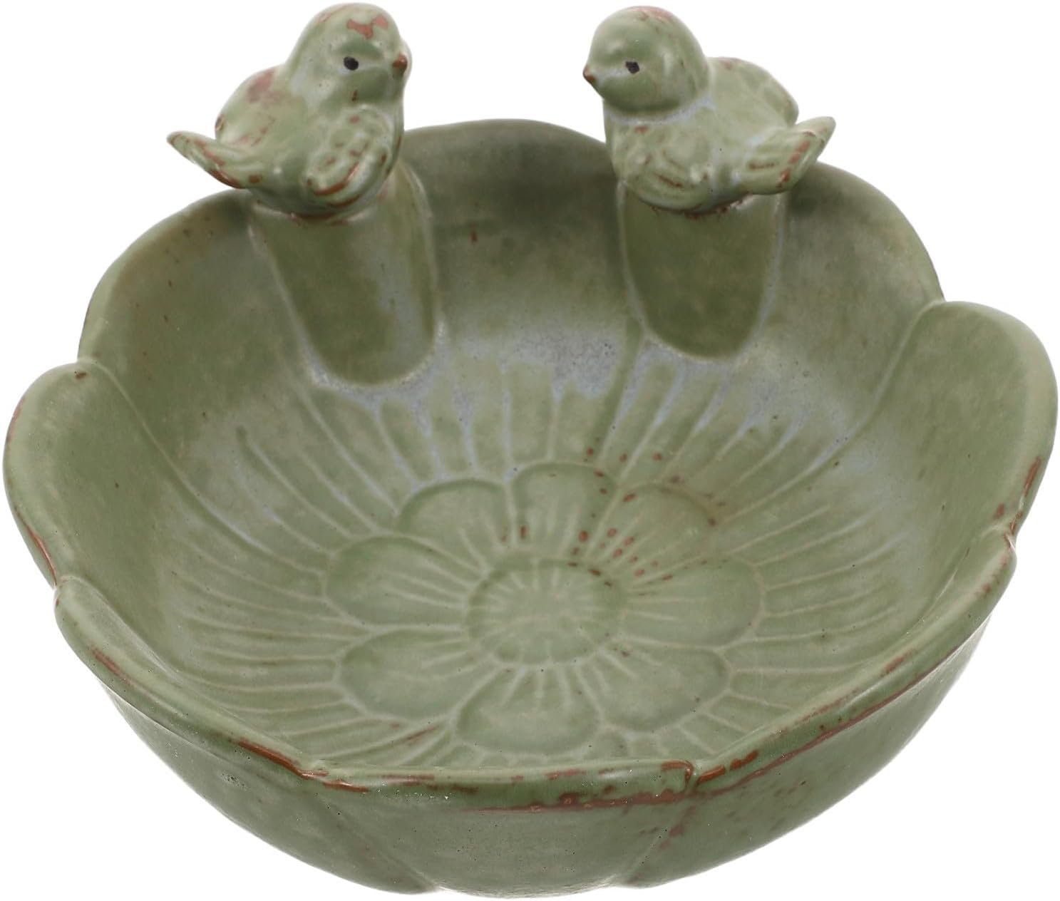 Veemoon Ceramic Bird Bath Bowl with Bird Ornament for Yard and Patio Decorative and Easy Maintenance