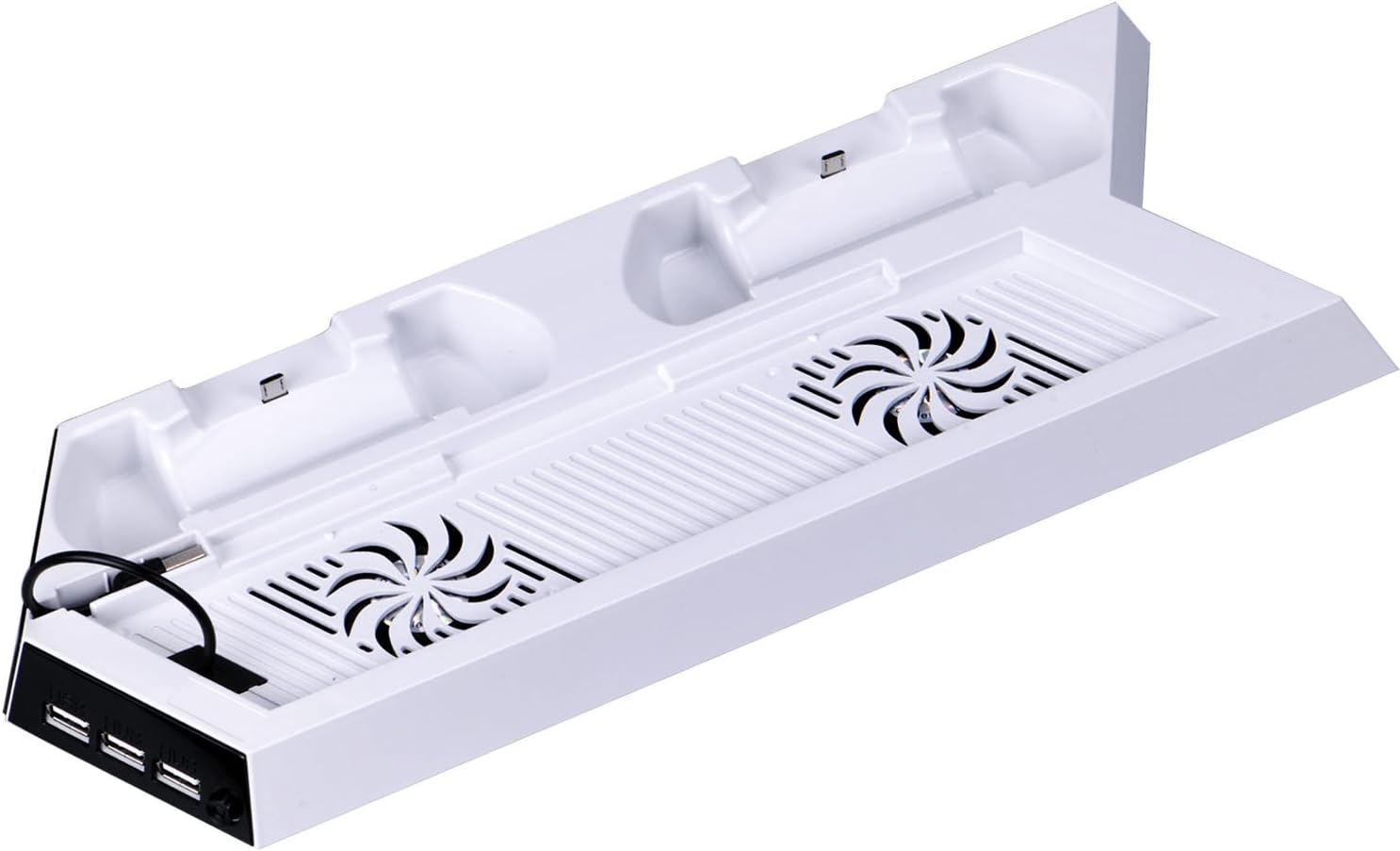 SmaAcc Vertical Stand Cooling Fan with Dual Charging Station for PS4 Controllers/DualShock 4 Controllers, (White)