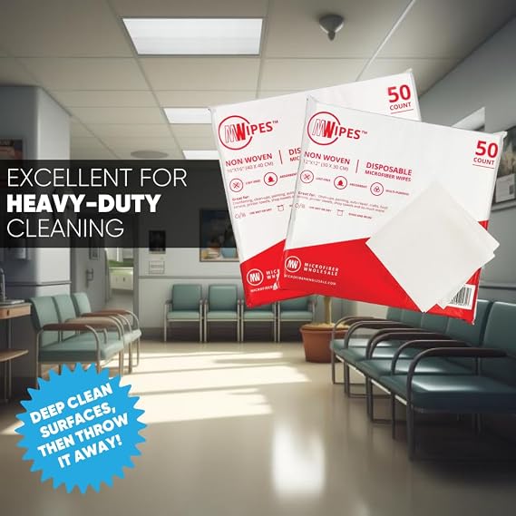 Mwipes Lint Free Cloth - 12 x 12 500 Pack, Highly Absorbent Disposable Microfiber Wholesale Cleaning Cloths for Industrial, Medical, Staining, Cast Iron, Woodworking, Makeup, Nail Polish