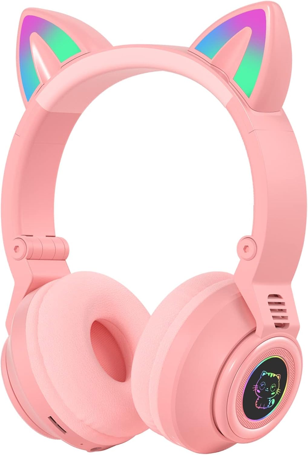Cat Ear Bluetooth Headphones for Kids & Adults, Wireless Foldable & Wired Multi-Function LED Light Up Over Ear Headphones with Mic and Volume Control for iPhone/iPad/Laptop/PC (Pink 2)