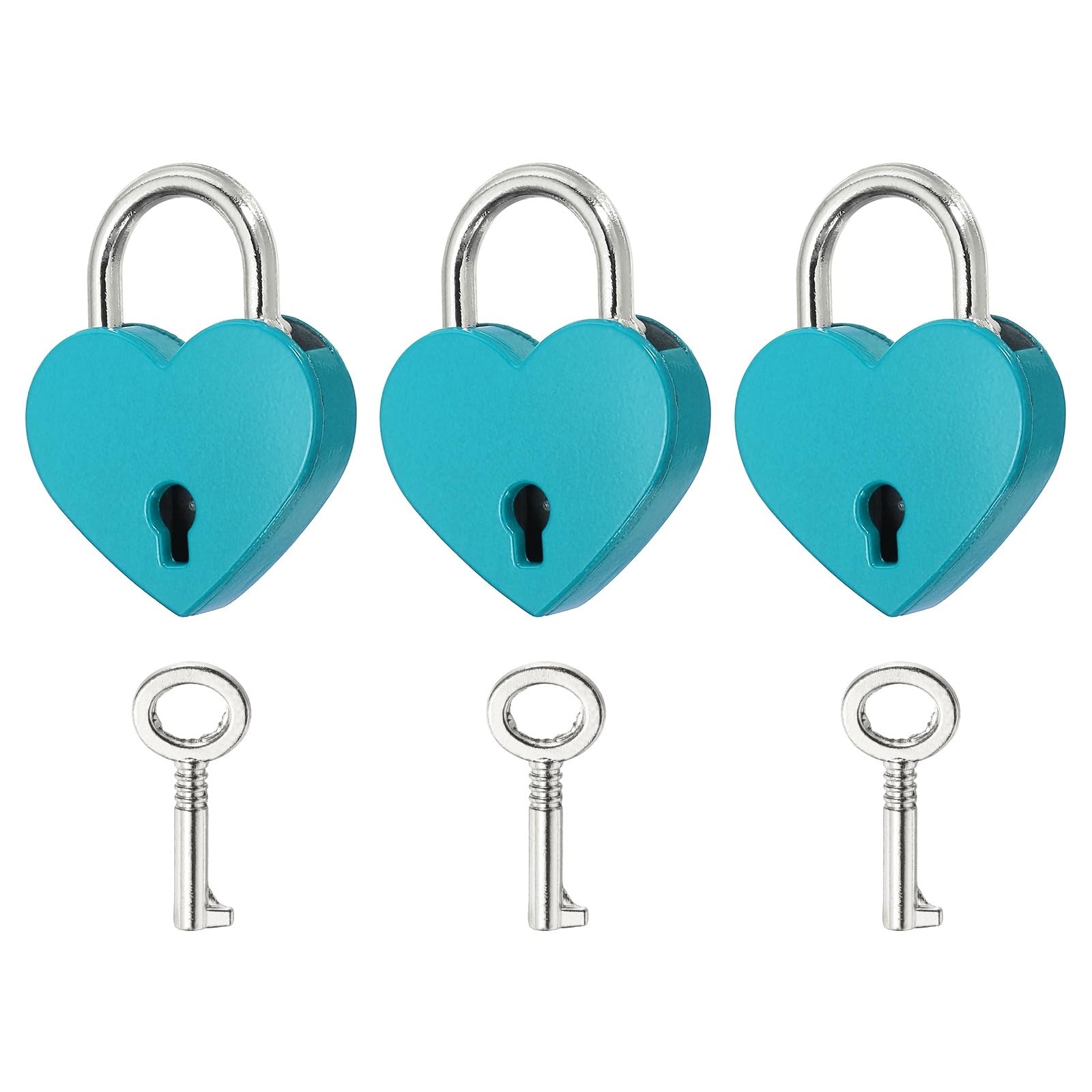 PATIKIL Mini Heart Lock with Key, (30 x 39 mm, Blue) (3 Pcs), Heart Shaped Padlock Metal Love Locks, Suit for - Lover Bridge/Anniversary/Diary Book/Handbag/Jewelry Box