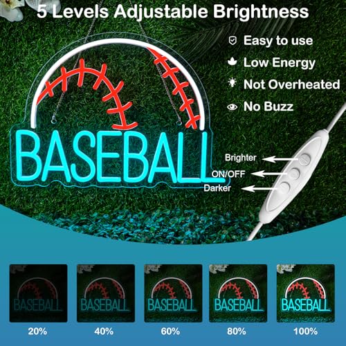 Image of Baseball Neon Sign LED Sports Light USB Powered Used Blue Sign Up Gym Room Baseball Light for Wall Art Decor Neon Gifts for Teens in Christmas Party