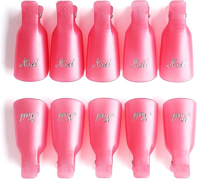 Uhat Plastic Finger Toe Nail Soak Off Cap Clips Nail Wipe Cotton Pads Double End Cuticle Pusher Scraper Gel Nail Polish Remover Tools Set (Fingernail Soak Off Clips, Pink)