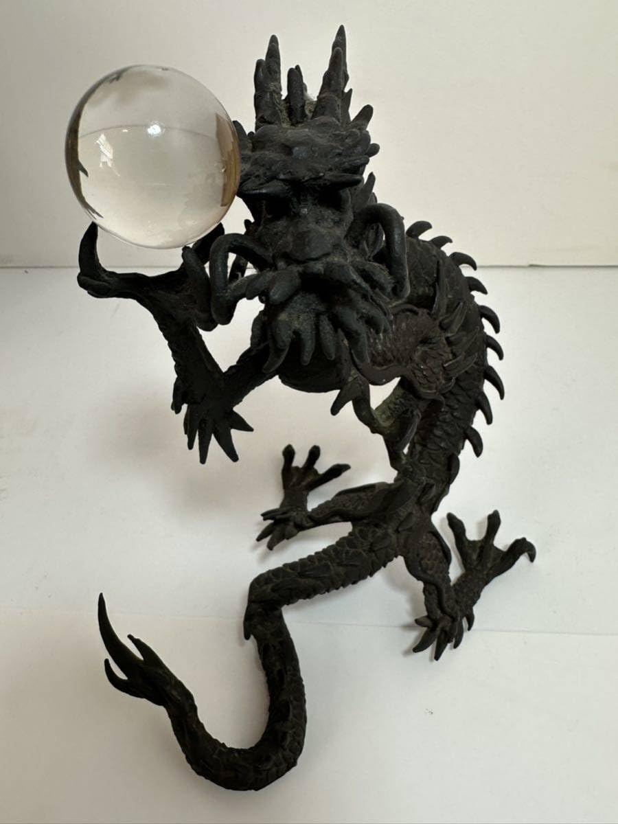 時代金工美術 銘あり 龍 水晶玉付 置物 床置 Amazon.co.jp: 時代金工美術 正山銘銅造「龍」水晶玉付 高19.5cm 玉径