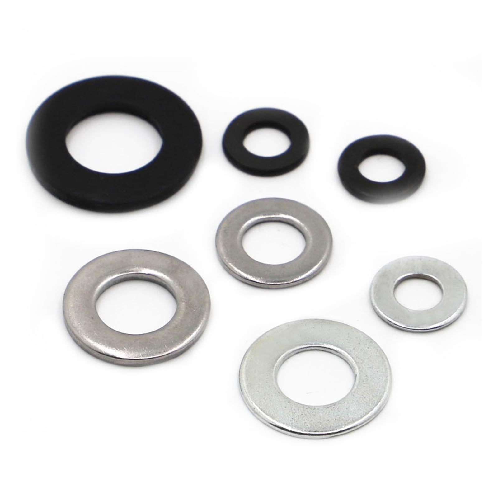 Flache Unterlegscheiben, M2 M2.5 M3 M4 M5 M6 M8 M10 M12 M16-M24 304 Edelstahl Schwarz Weiß Verzinkt Flache Scheibe Unterlegscheibe Flach(White Carbon Steel,50pcs M2)