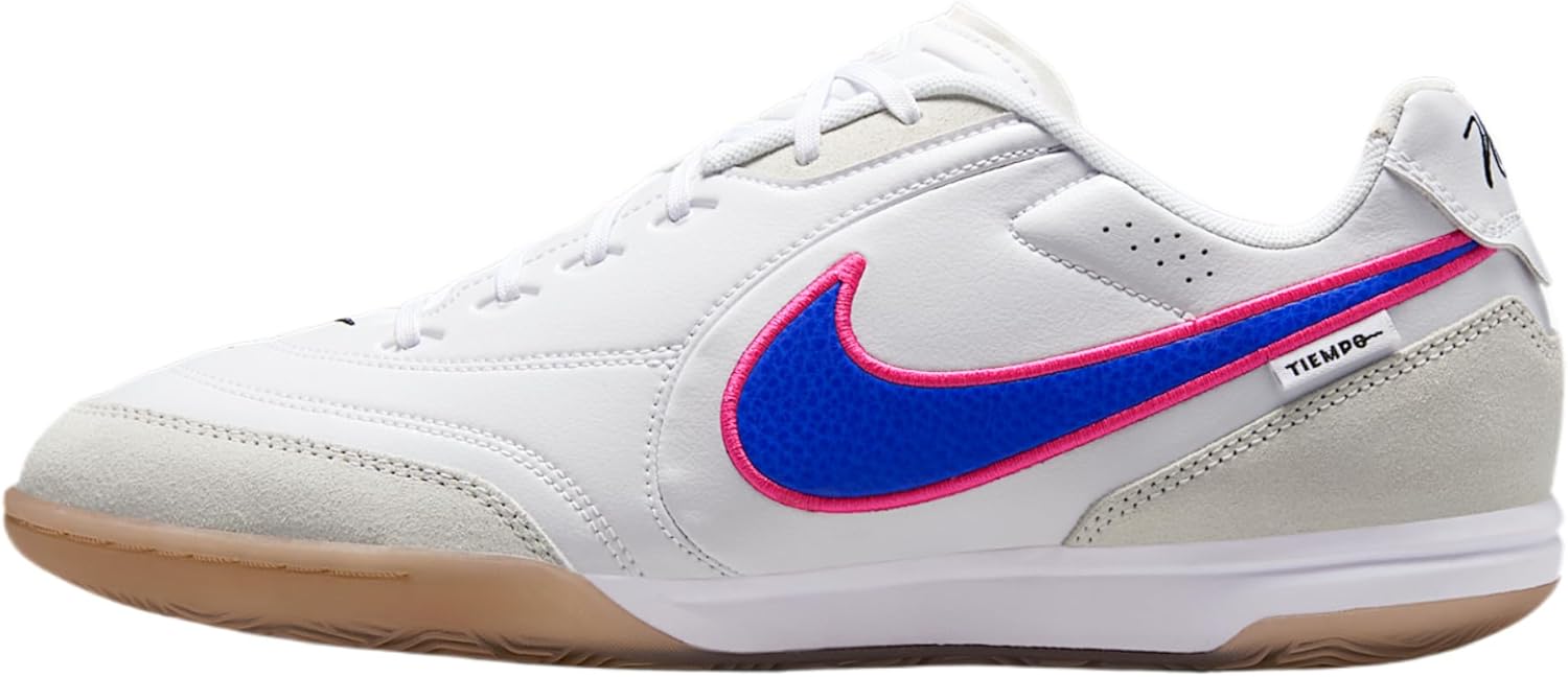 Nike Tiempo Streetgato Indoor/Court Low-Top Soccer Shoes (White/Pink Blast/Racer Blue)