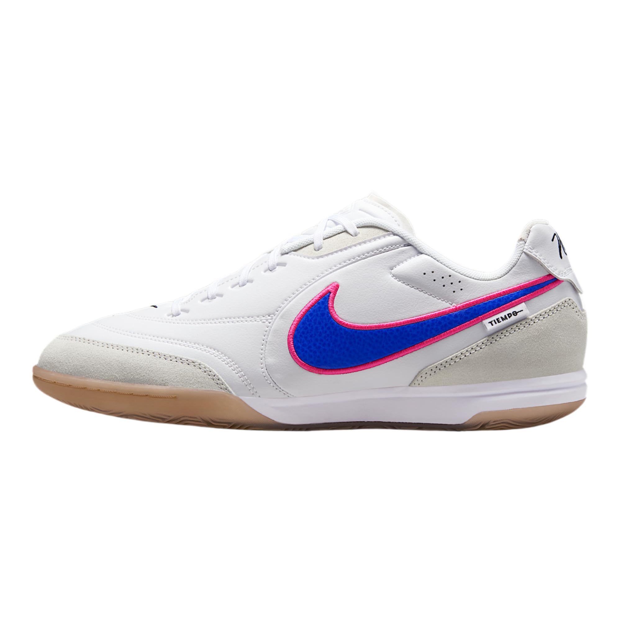 Tiempo Streetgato Indoor/Court Low-Top Soccer Shoes (White/Pink Blast/Racer Blue)