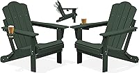 Vista 28 de KINGYES Juego de 2 sillas Adirondack de HDPE con respaldo ajustable plegable, color blanco