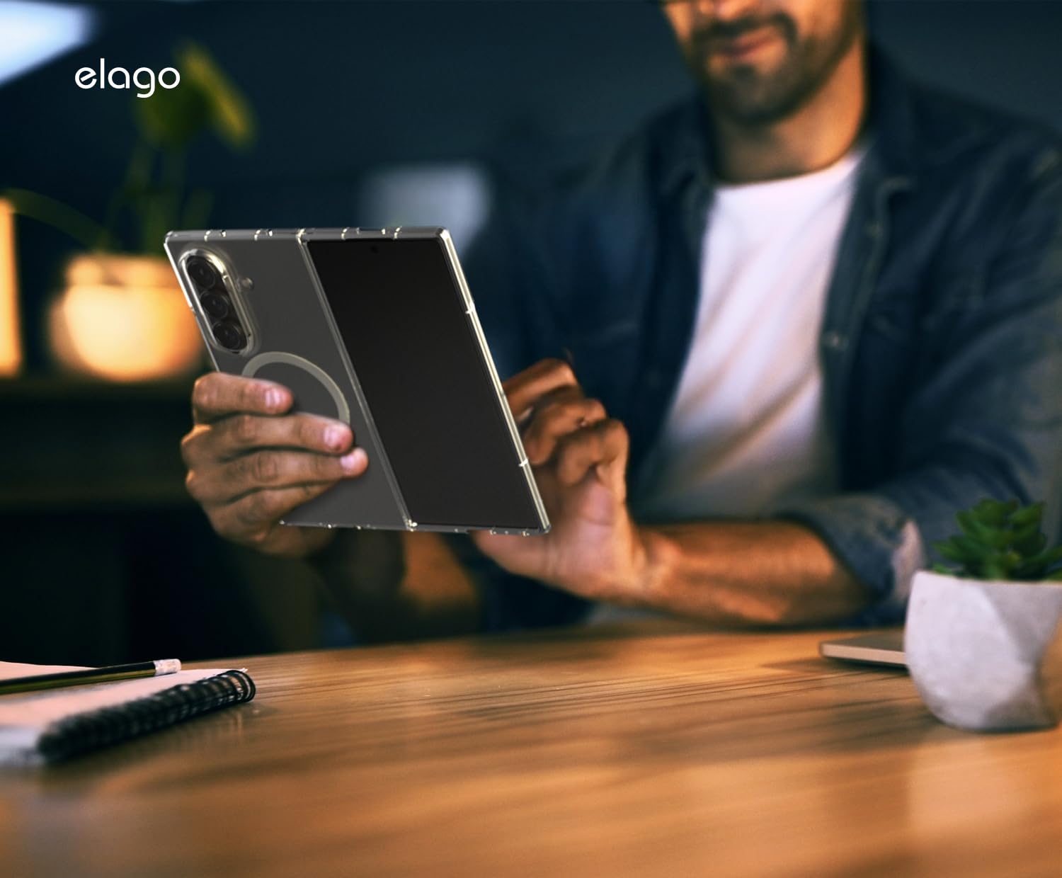 elago Magnetyczne przezroczyste etui kompatybilne z Samsung Galaxy Z Fold 7 — kompatybilne z ładowarką MagSafe, duża moc magnetyczna, wysokiej jakości PC, zderzak odporny na wstrząsy
