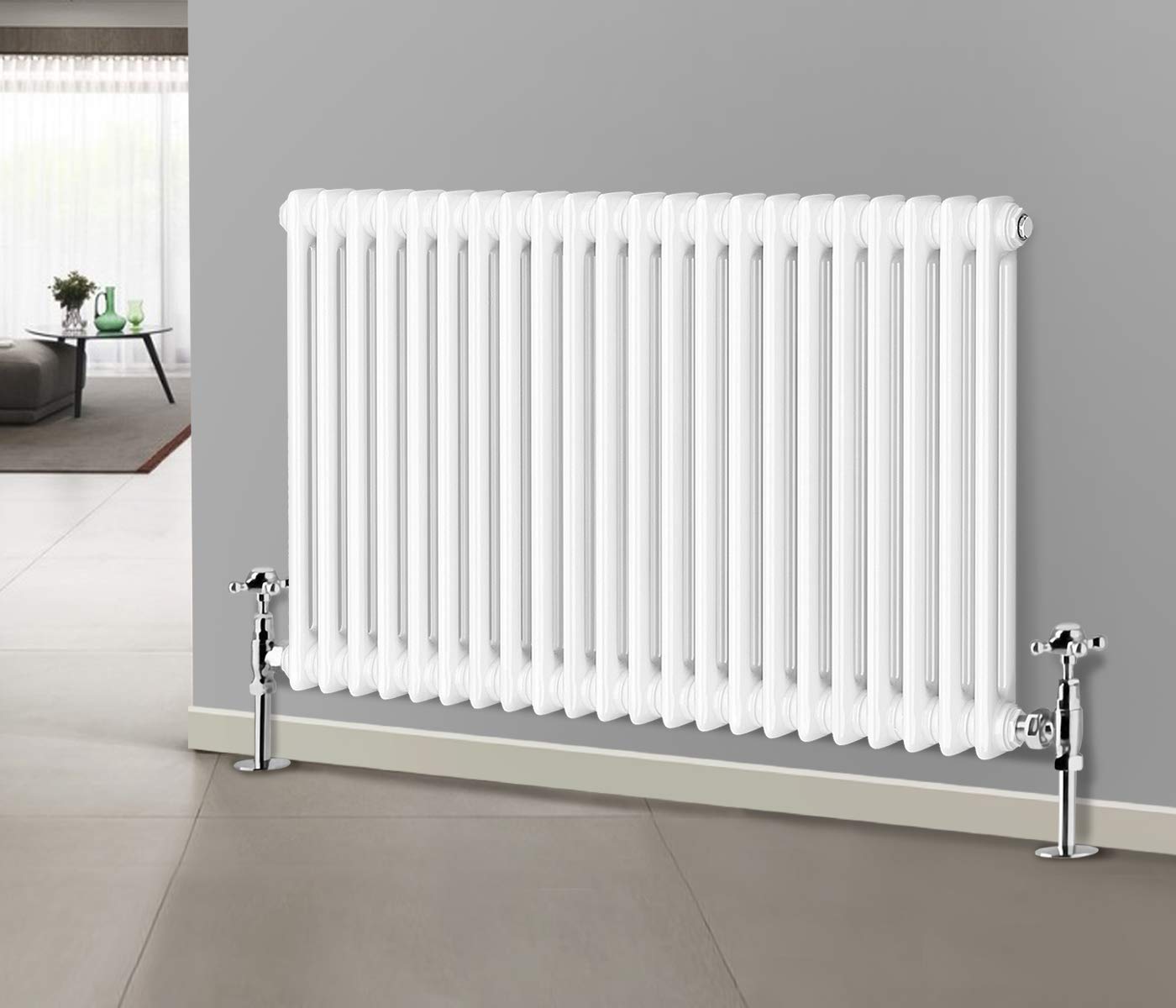 NRG 600x1010 mm Gloss White 2 Column Radiators Horizontal Cast Iron Rads