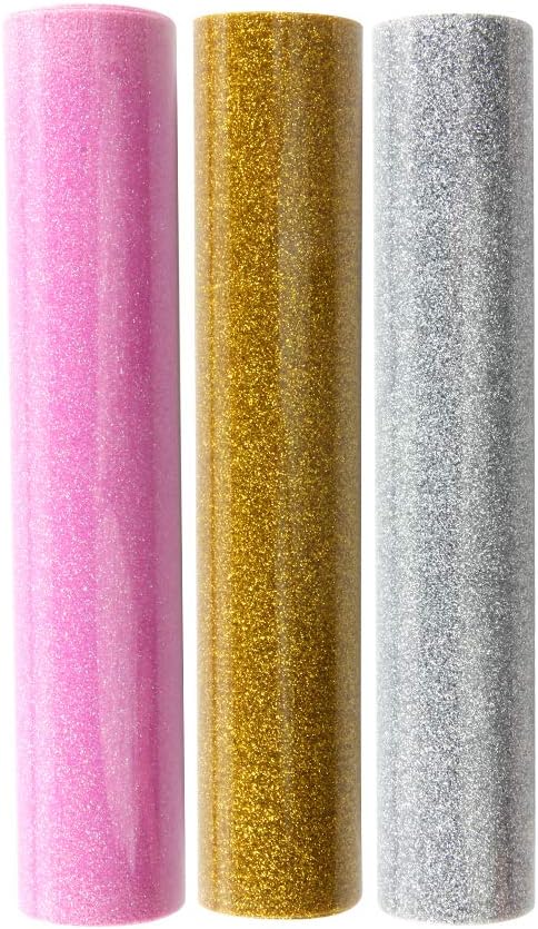 Sunice Glitter Heat Transfer Vinyl Bundle 3Colors Pack of 8"x12" HTV Vinyl Iron on Transfers Sparkle Vinyl for T-Shirt Heat Press Design
