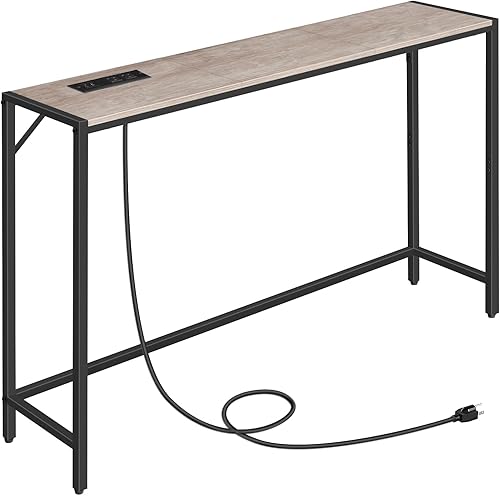 Mesa consola, mesa de sofá estrecha, mesa de entrada de 43.3 pulgadas con estación de energía, mesa detrás del sofá, estilo simple, para sala de