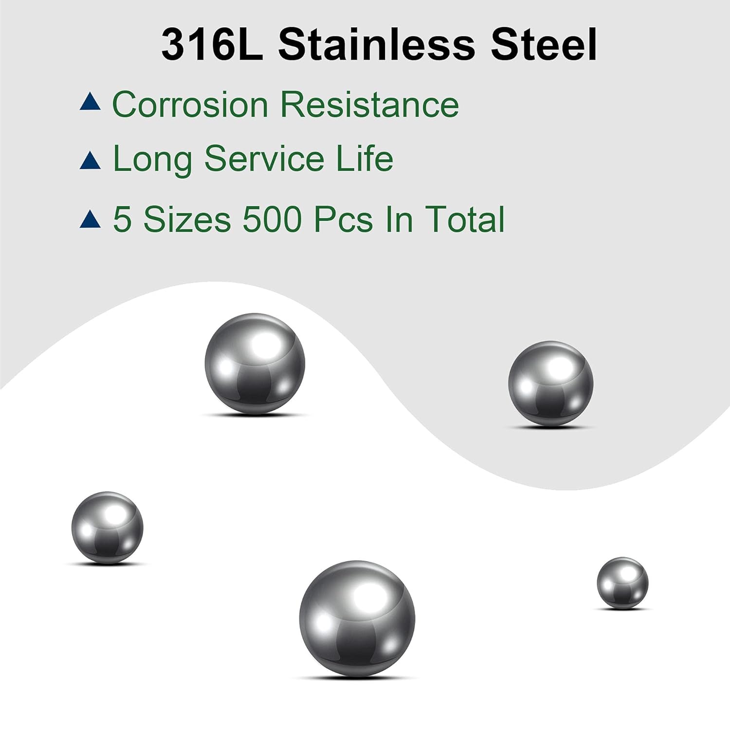 uxcell 500pcs 5 Size Bearing Balls Assortment 316L Stainless Steel 1/4" 7/32" 3/16" 5/32" 1/8" with Storage Box