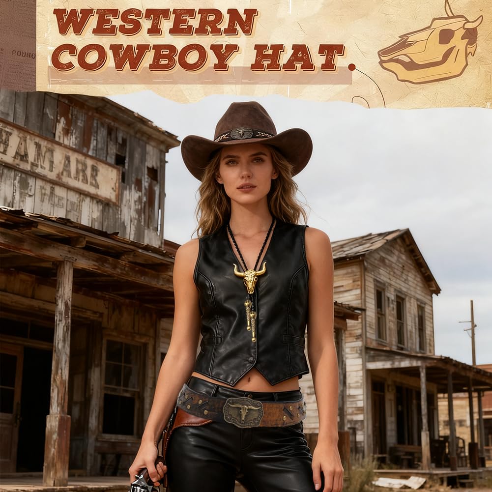 Chapeau et Accessoires Style Western Cowboy, Tenue de Déguisement pour Carnaval, Halloween, Idée Cadeau Noël et Anniversaire