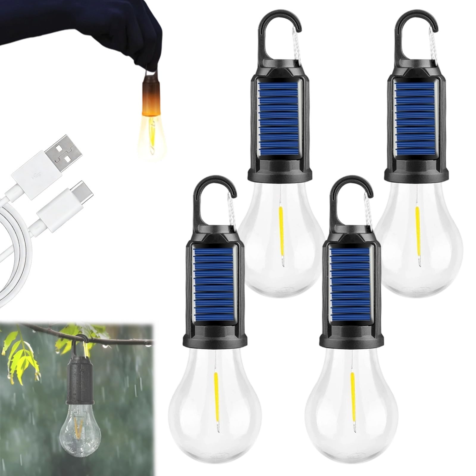 Wireless Rechargeable Light Bulbs, 2026 New Rechargeable Light Bulb Outdoor, LED Camping Lamp with 4 Brightness Modes, IP65 Waterproof, Perfect for Home, Travel & Power Outages(D,Sonnenenergie)