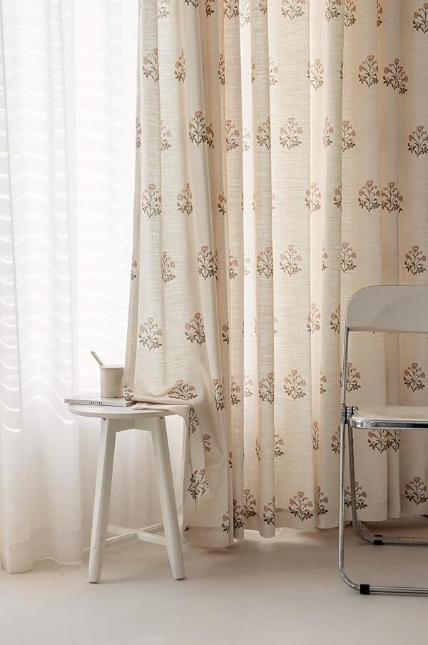 DrapePalette - Linen Blend Pinch Pleated Curtains 84 Inches Long for Living Room, Bedroom, Dining Room, Light Filtering Curtains 2 Panels Set, Modern Floral Printed Design, Beige White, 30" W x 84" L by DrapePalette - Image 7