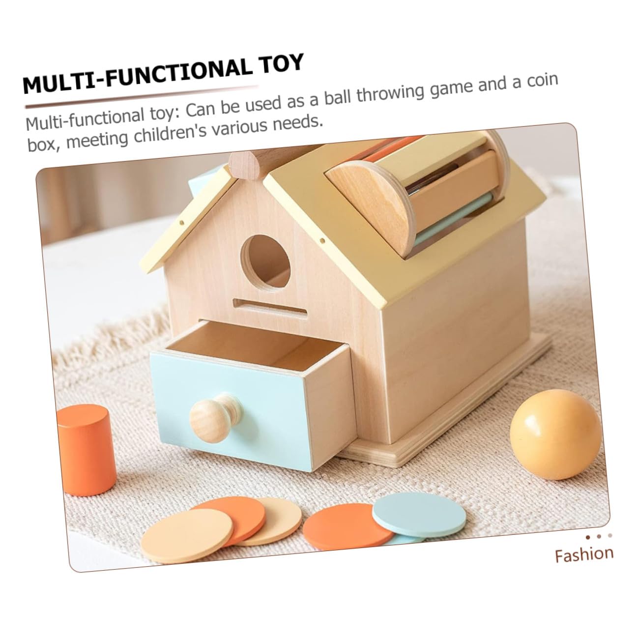 BESPORTBLE Juego de Juguetes de Madera Montessori para Niños Pequeños 1-3 Años, Tamaño Compacto, Multifuncional de Lanzar Balones y Caja de Monedas, Desarrollo Sensorial y Motricidad Fina,