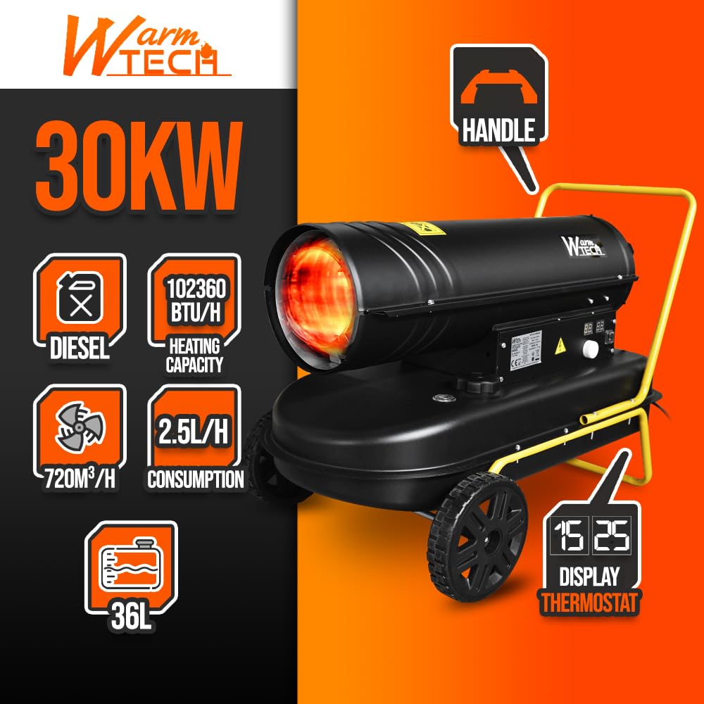 Canon à chaleur 30 KW diesel avec thermostat et roues - Warmtech