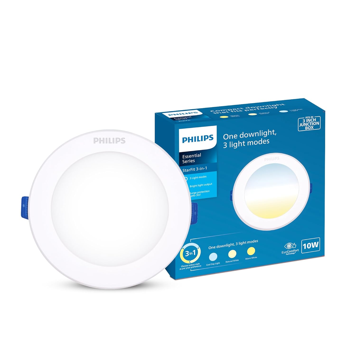 PHILIPS polycarbonate 10-watt 3 Colours in 1 LED Downlighter|Starfit 3 Colours in 1 LED Downlighter for Home & Decoration|Colour : Tunable White, Pack of 1 PHILIPS polycarbonate 10-watt 3 Colours in 1 LED Downlighter|Starfit 3 Colours in 1 LED Downlighter for Home & Decoration|Colour : Tunable White, Pack of 1