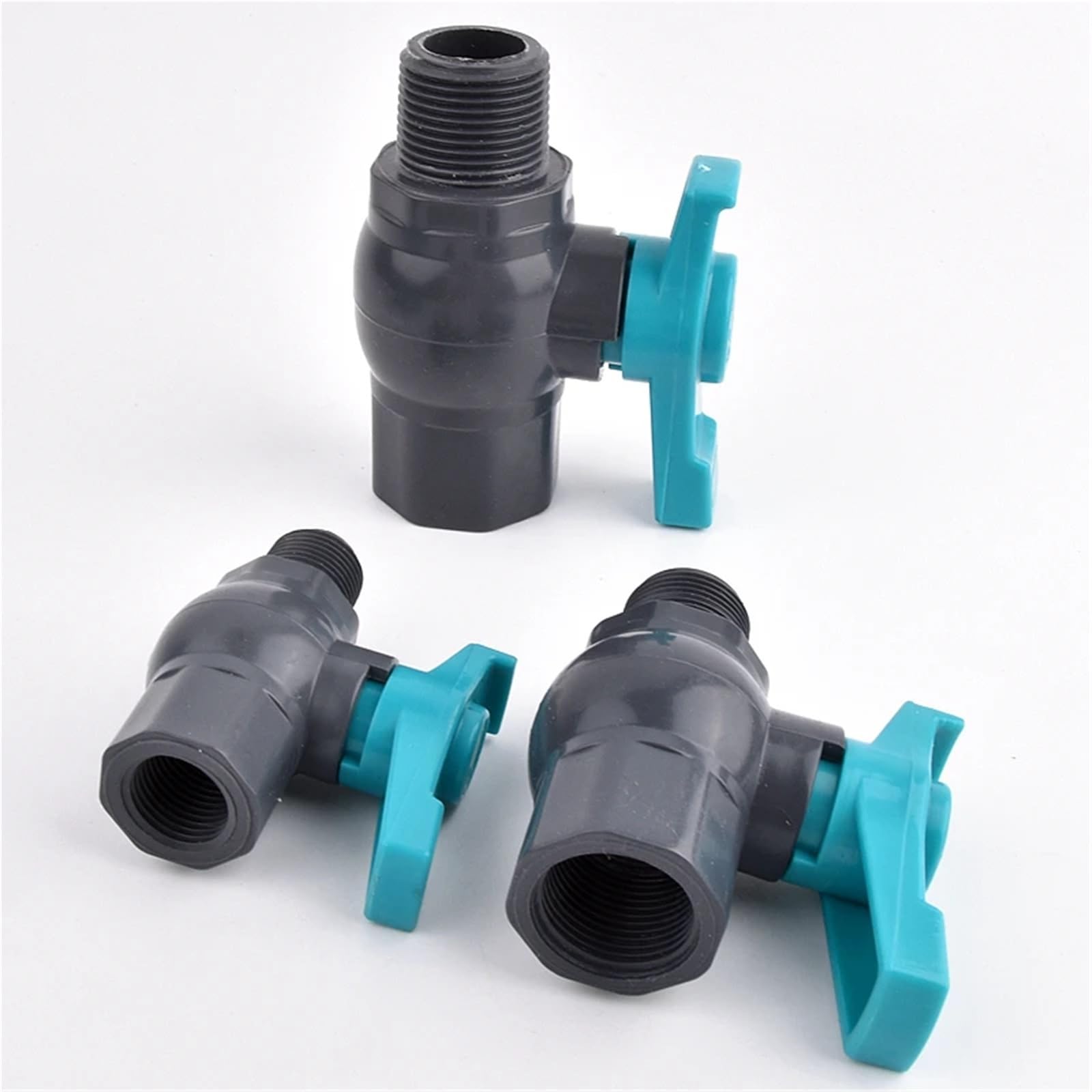 Válvula de bola gris con rosca hembra-macho for riego jardín, válvula control agua 1/2" a 2", adaptador PVC for acuario(40mm-1.2 Inch)