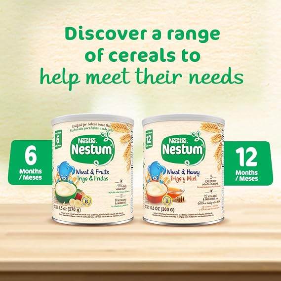 Nestle Nestum Wheat and Fruits Infant Cereal, 9.5 Oz, 12 Pack | Infant cereal; wheat and fruits; probiotic and iron; 12 x 9.5 oz canisters