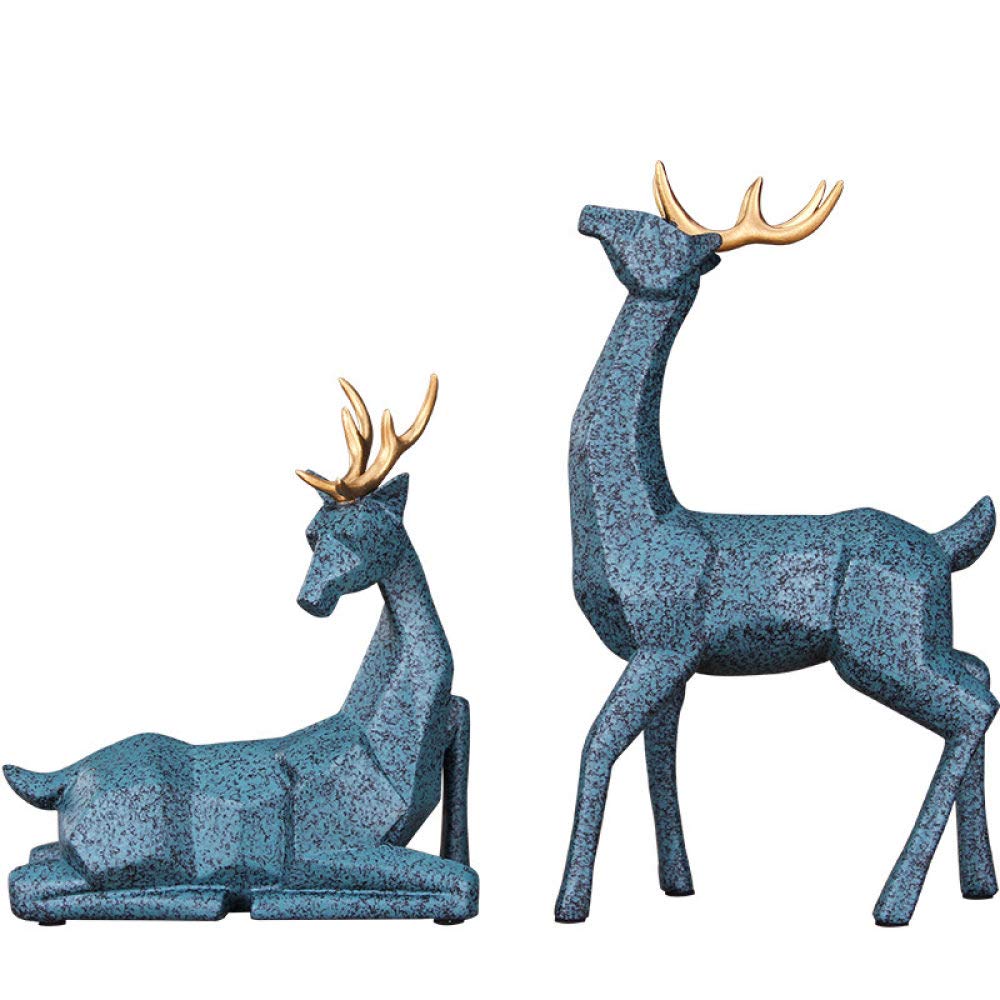 Artisanat d'art en résine : Petite statue de cerf bleu pour étagère de salon