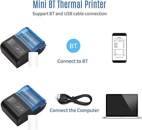 Miniatura 2 de Mini impresora térmica portátil, impresora térmica de recibos de 2 pulgadas, impresora inalámbrica de boletos de recibos USB con papel de impresión