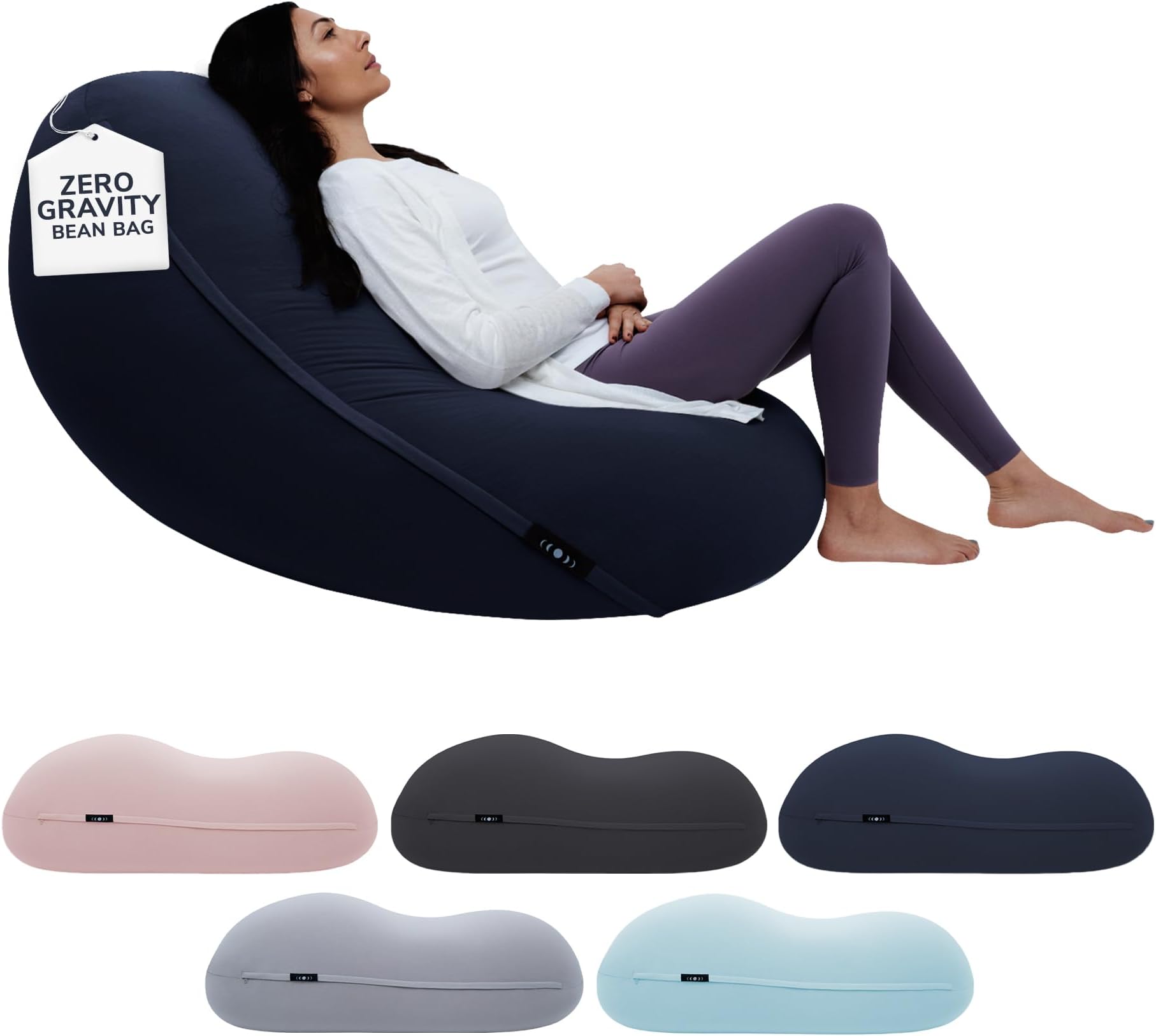 Moon Pod - Navy | Ultra-Light Weight Premium Bean Bag, Lounge Furniture, High-Density Beads, Machine Washable Stretch Cover, Re-Engineered Beanbag Chair, Ergonomic Support, Flotation Like Sensation