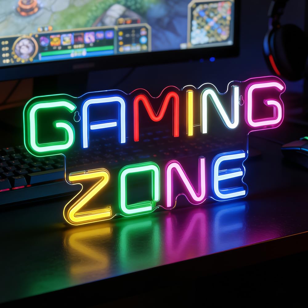 Gaming Zone Neon Light Sign, Colorful LED Gaming Neon Sign with Adjustable Lights, Gaming Letter LED Neon Light for Wall Decor with Switch for Game Room, Game Zone, Man Cave, Gifts for Boys, Men