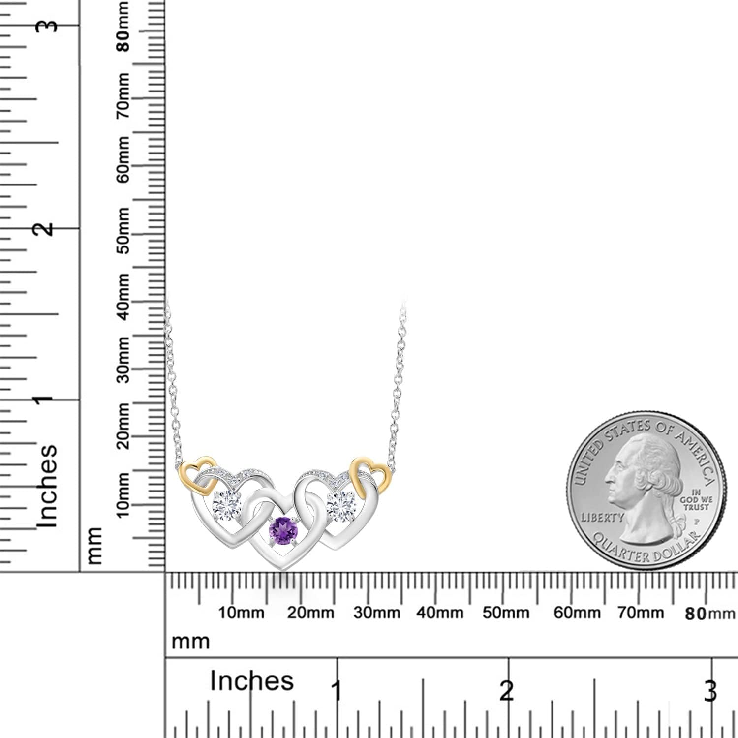 Gem Stone King 925 Silver and 10K Yellow Gold Purple Amethyst and White Lab Grown Diamond Heart Shape Pendant Necklace For Women (0.85 Cttw, with 18 Inch Chain) - Image 3