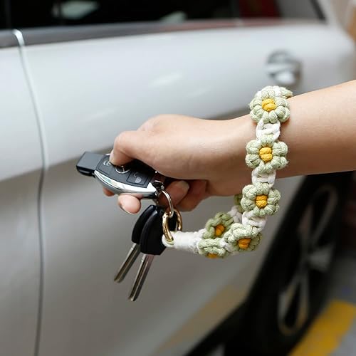 Miniatura 3 de XGALBLA Llavero de macramé duradero para mujer, estilo bohemio, hecho a mano, llavero con flores y flores, hecho a mano