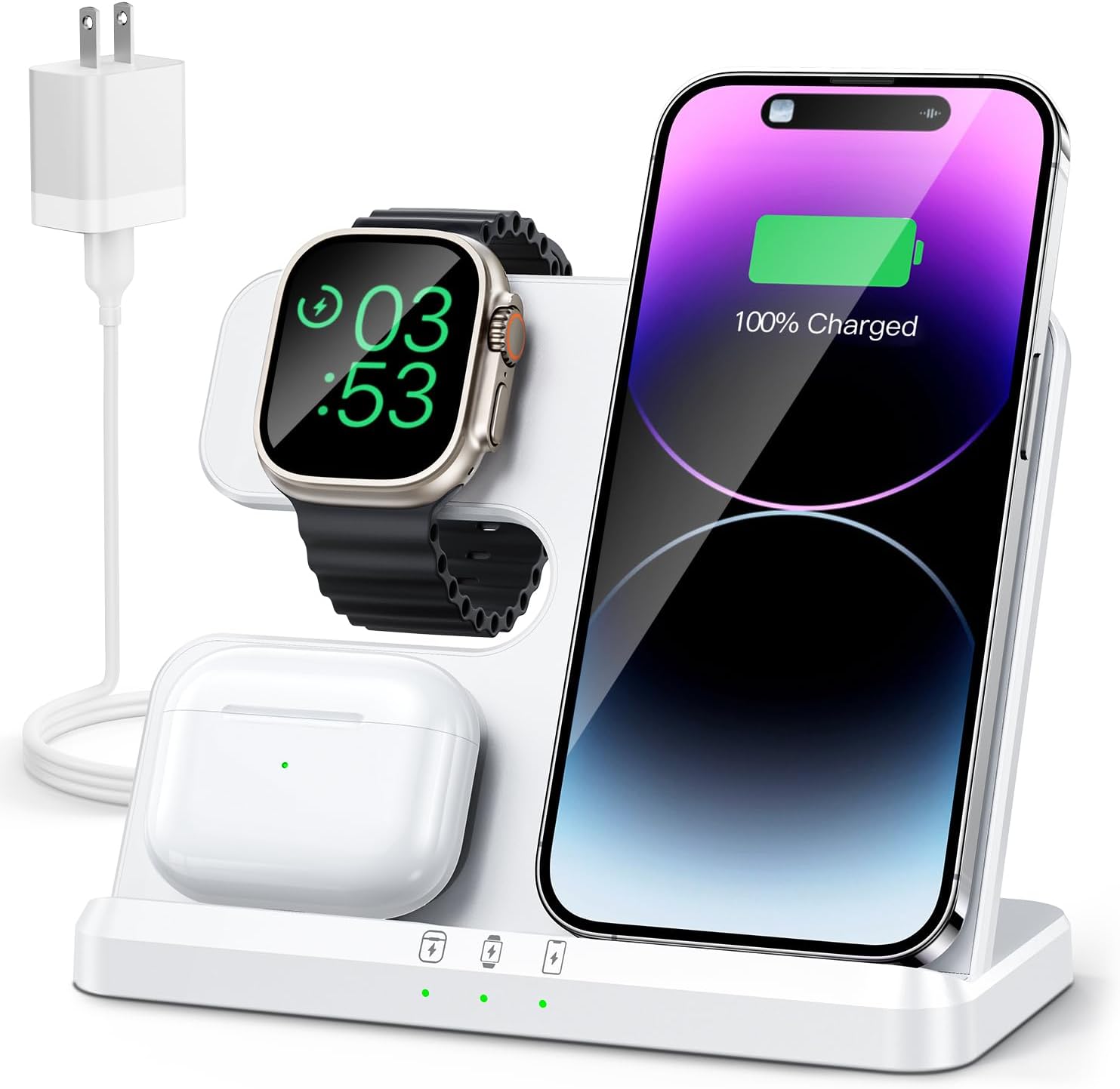 3 in 1 Charging Station for Apple Wireless Charger for iPhone 16 15 14 13 12 11 X 8 & for Apple Watch Charger Wireless Charging Station for Multiple Devices for AirPods 2/3/4/Pro/Pro 2