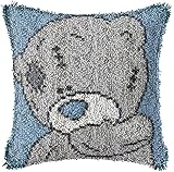 Lee My Bär Kissenbezug Stickerei Set Knüpfkissen Kissenbezug Kissen Zum Selber Knüpfen, Knüpfhaken Knüpfset Für Kinder, Erwachsene Oder Anfänger,Blue Patch Bear,43x43 cm
