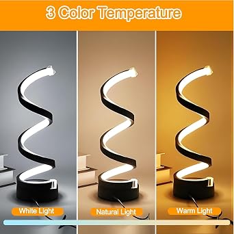 LED Table Lamp Spiral USB Desk Light Bedside Lamp | 3 Colors Stepless Dimming Nightstand Lamps Minimalist Night Light for Home Living Room Bedroom Office Decor