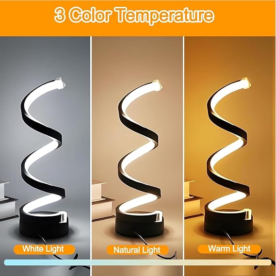 LED Table Lamp Spiral USB Desk Light Bedside Lamp | 3 Colors Stepless Dimming Nightstand Lamps Minimalist Night Light for Home Living Room Bedroom Office Decor