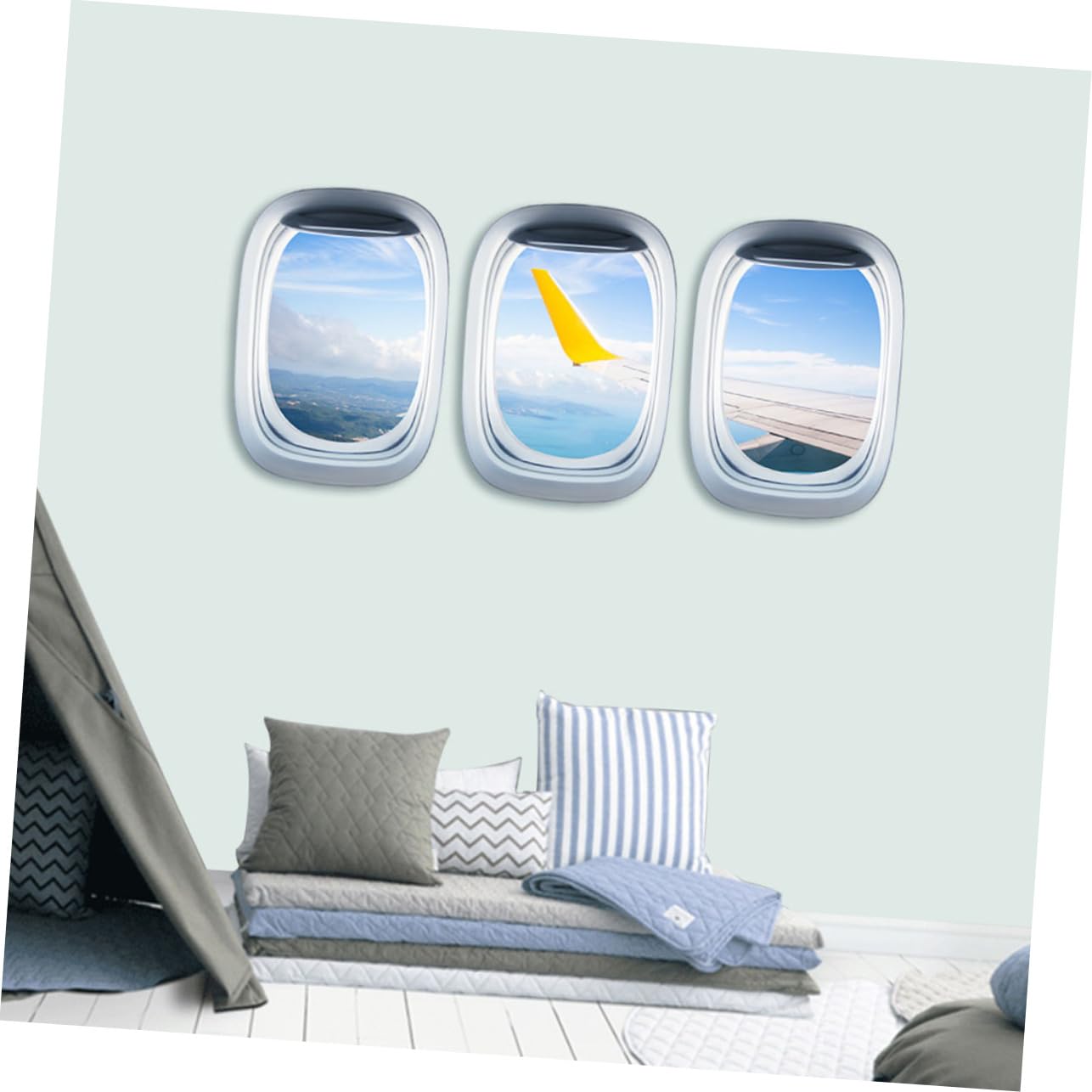 TOYANDONA 3stücke Fenster Wandaufkleber Für Kinderzimmer Selbstklebende Abnehmbare Landschaft Mit Flugzeug Dekoration Für Kindergarten Spielzimmer Und Wohnräume