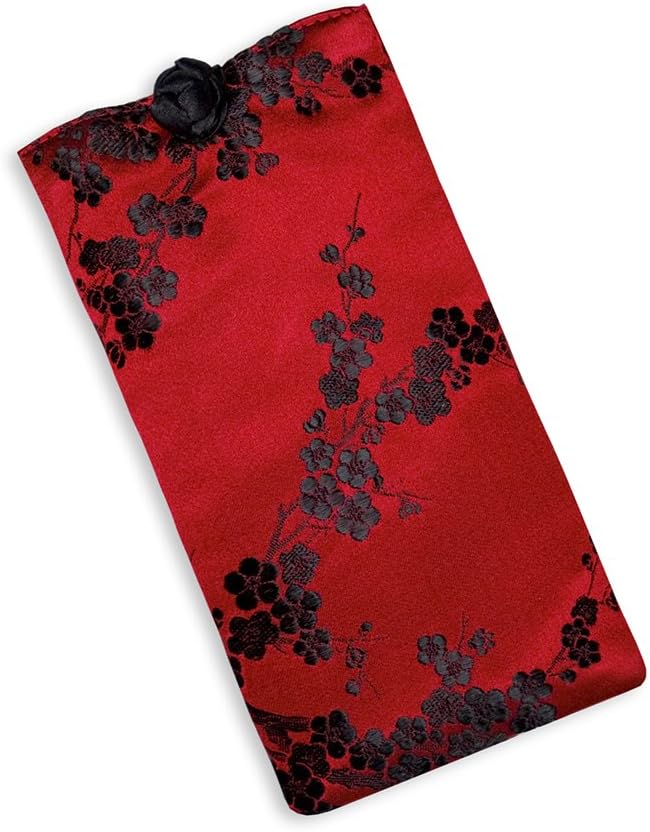 Eyeglass Pouch - Silk Brocade (Cherry Blsm Red&Blk)