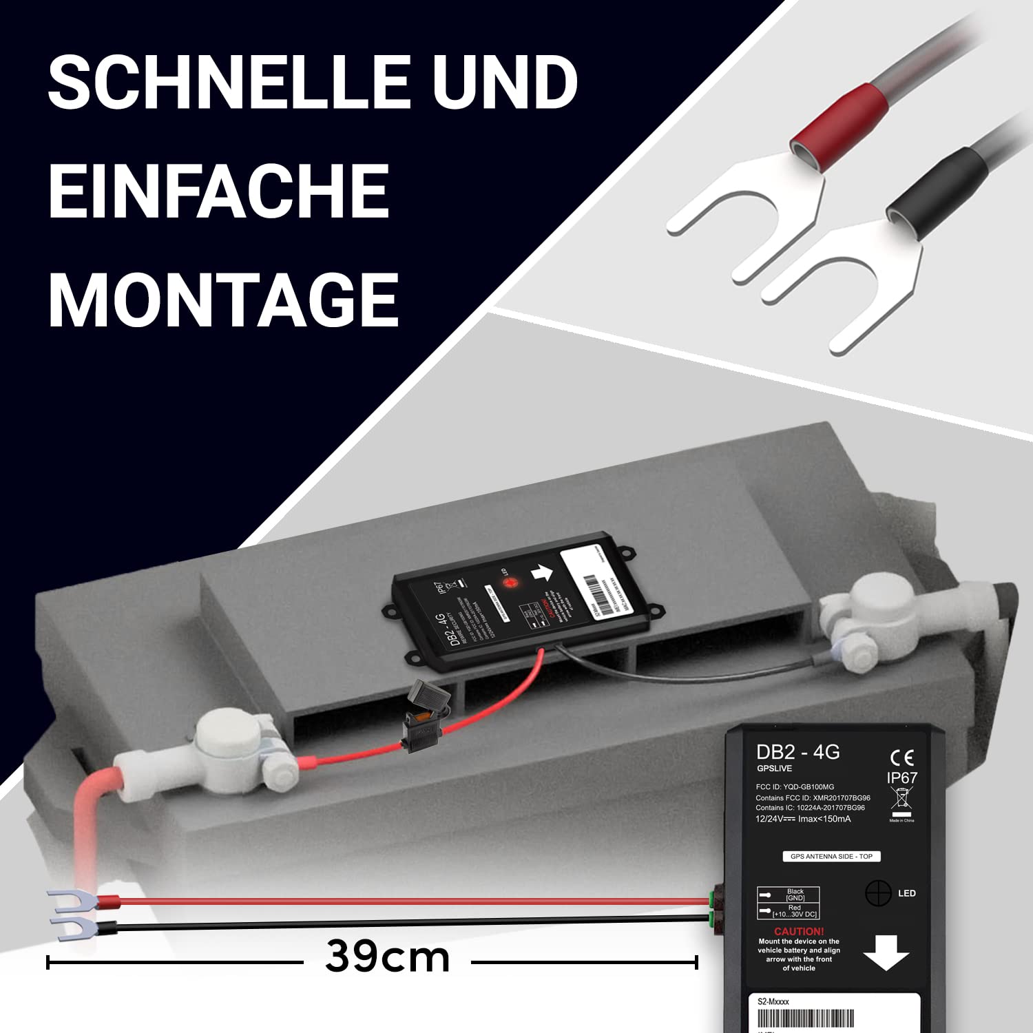 GPSLive DB2-4G GPS Tracker Auto, Motorrad, Wohnmobil, KFZ | Made in EU | Einfache Installation | Livetracking mit App | Keine SIM benötigt | GPS Tracker GPS Sender | Peilsender