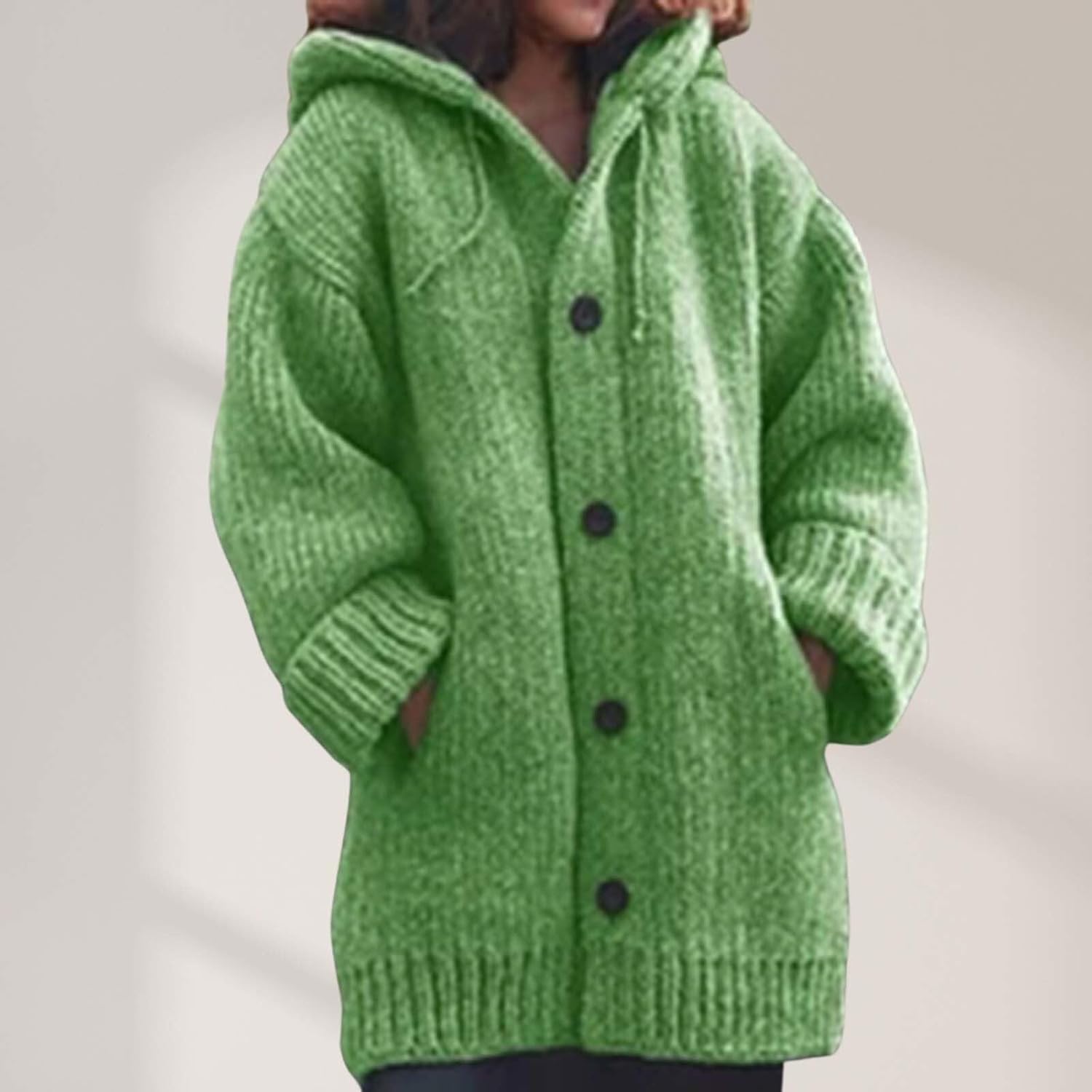 Womens Thickened Cardigan Hoodie Sweater Coat Winter Knit Cardigan Button Long Sleeve Loose Large Size with Pockets - Image 3