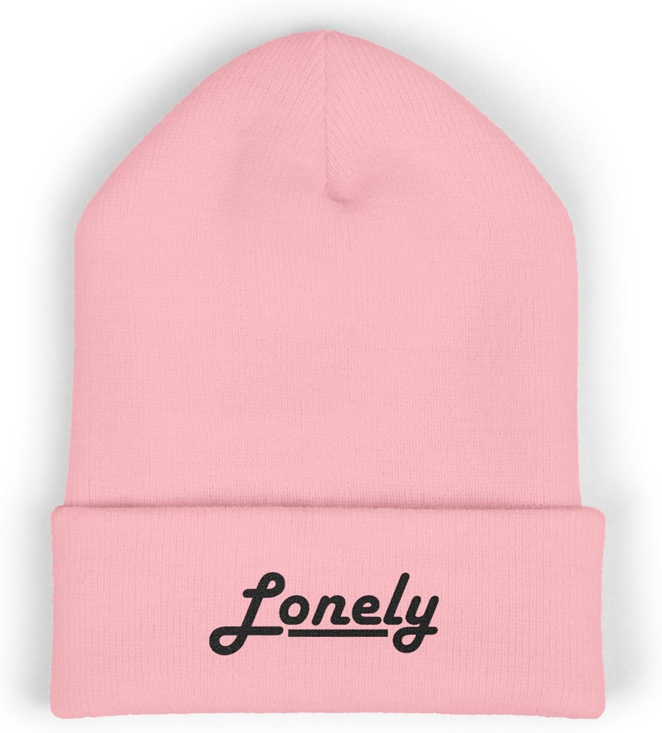 Premium Classic Cuffed Beanie Hat with 'Lonely' Embroidery Message