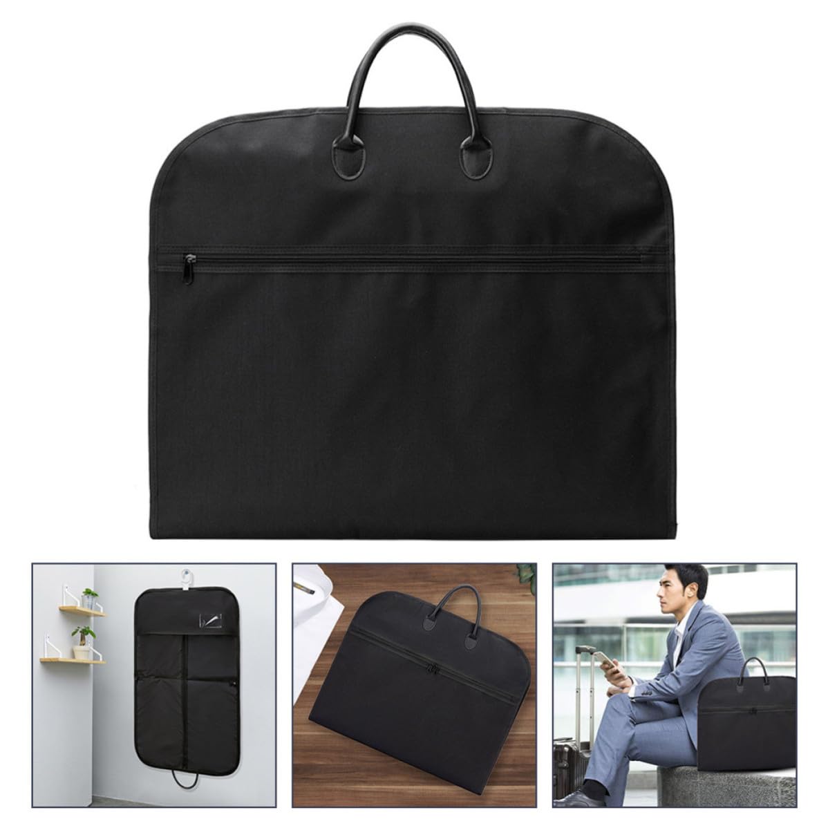 FRCOLOR Porta Abiti da Viaggio Nero Oxford Resistente Cerniera e Passante per Grucce, Copriabiti Pieghevole per Abiti e Pellicce, per Business e Viaggi Leggeri