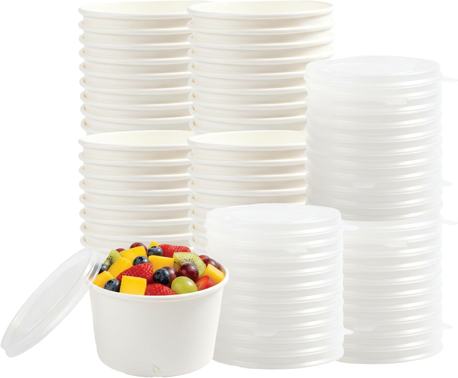 [75 COUNT] 8 oz Disposable White Paper Soup Containers with Plastic Lids - Half Pint Ice Cream Containers, Frozen Yogurt Cups, Restaurant, Microwavable, Take out, To Go Deli Containers, Recyclable