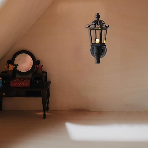 Miniatura 7 de Leorx Vintage DIY Dollhouse 1 12 casa de muñecas miniatura LED lámpara de pared (negro)