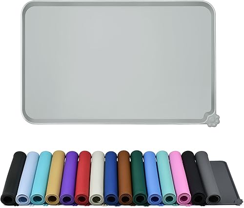 Tapete impermeable para alimentación de mascotas con bordes elevados altos, manteles individuales más pesados y gruesos para tazón de agua de gatos