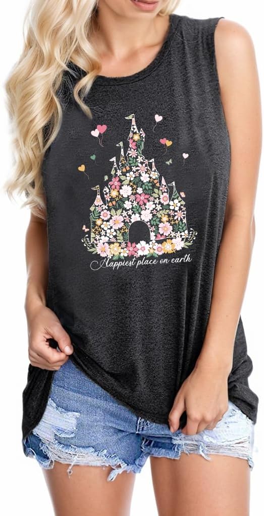 Magic Castle Tank Top for Women Magic Kingdom Graphic Shirt Tops Summer Vacation Vest - Image 2