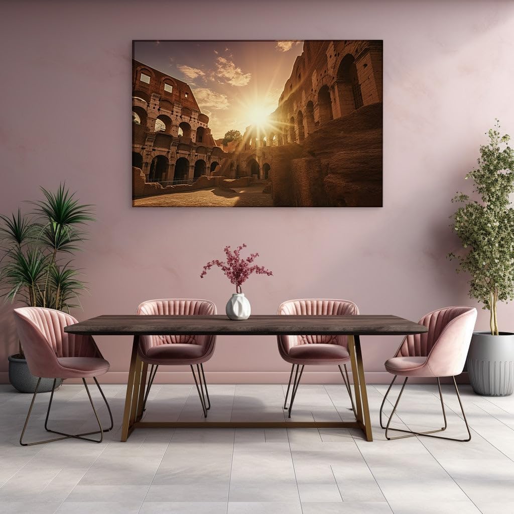 Canvas for Living room. Sunset Embrace of the Roman Colosseum's Ancient Arches, 27 x 18 inch Canvas Wall Art - Ready to Hang