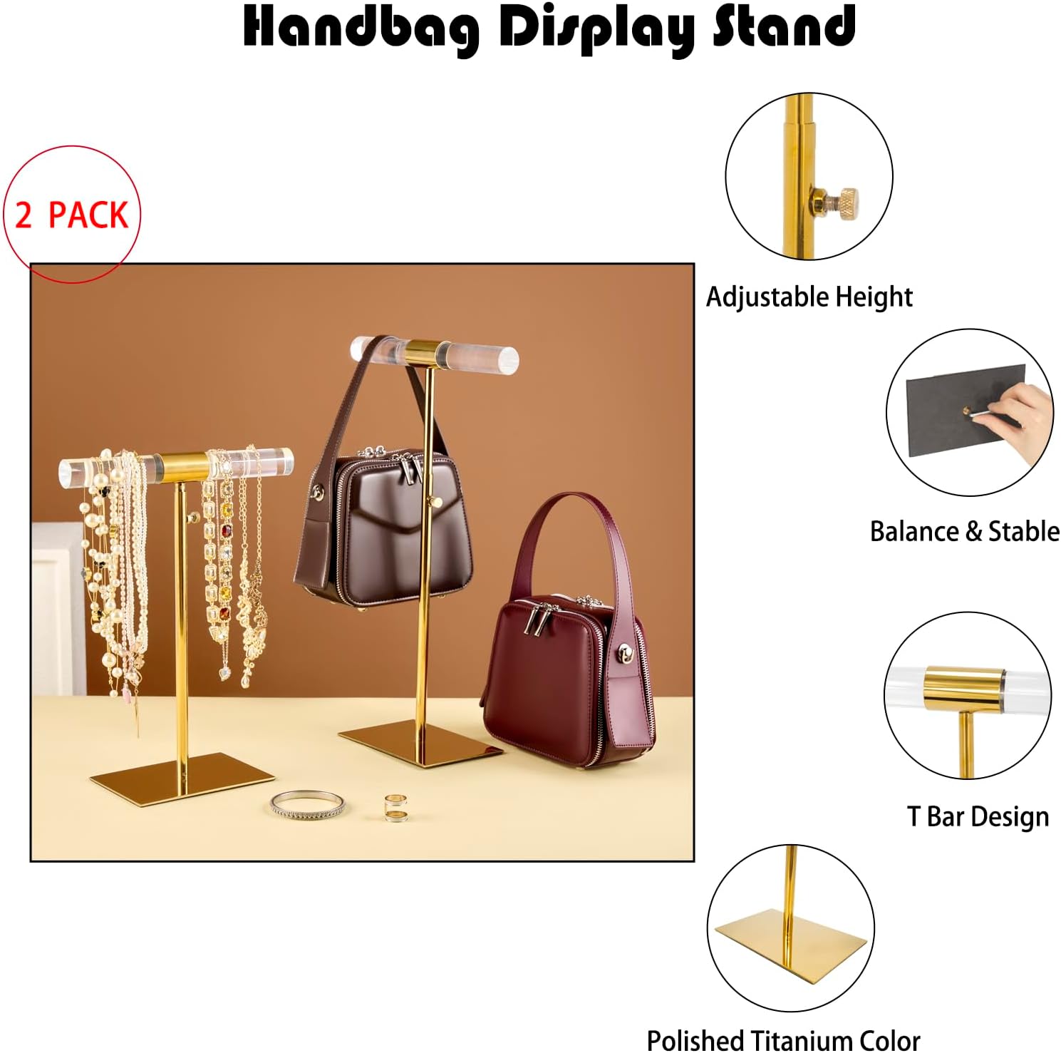 Set of 2 Acrylic Display Stand Jewelry Towers Stands Stainless Steel Adjustable Height Long Necklaces Stand Tabletop Jewelry Organizer for Home Store Boutique - Image 4