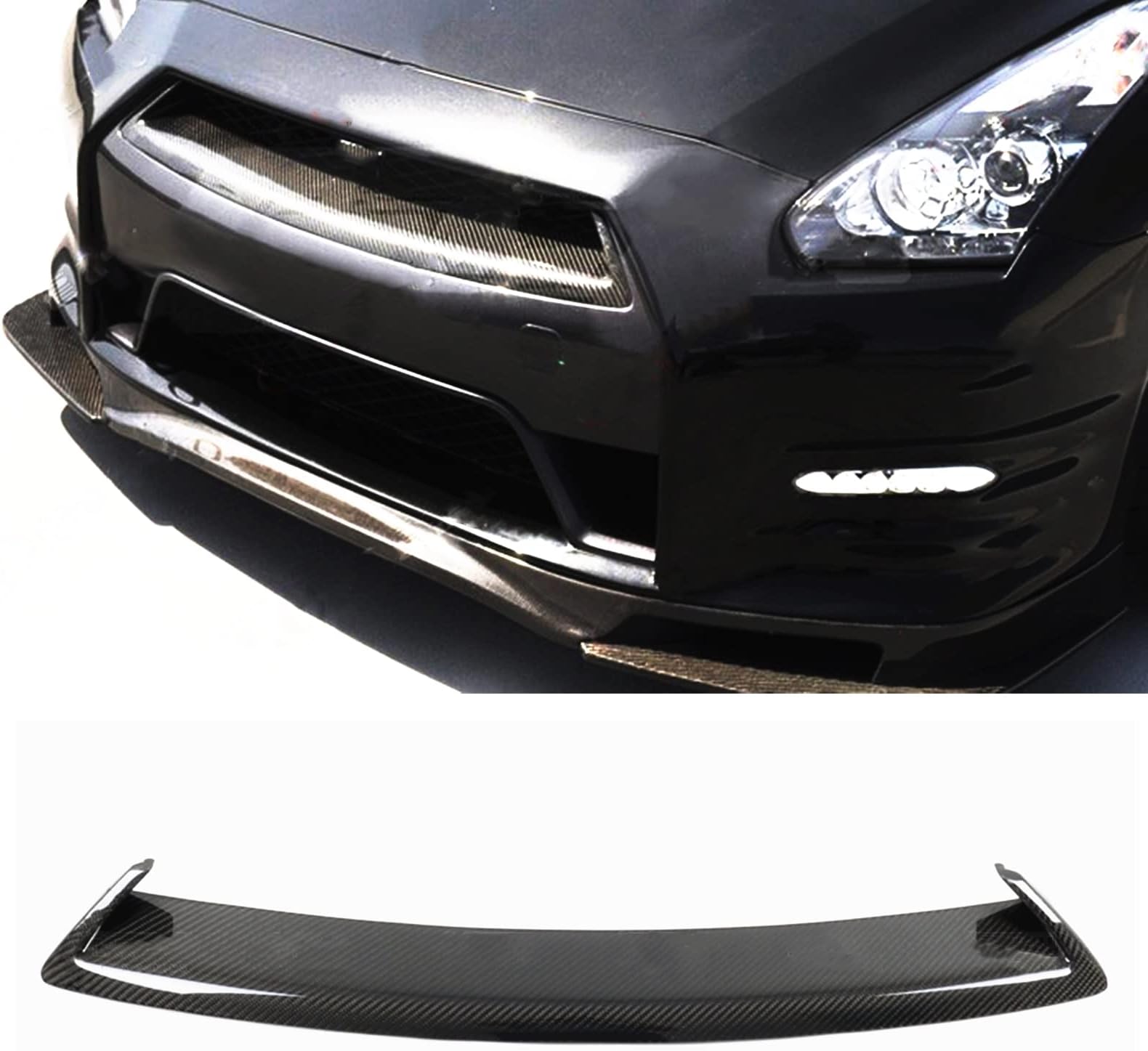 Front Carbon Fiber Black Bumper Grille Lip Trim for Nissan GTR GT-R R35 2012-2016