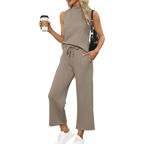 XIEERDUO Two Piece Sets for Women Summer Lounge Sets Beach Vacation Travel Outfits Casual Wide Leg Pants Matching Sets